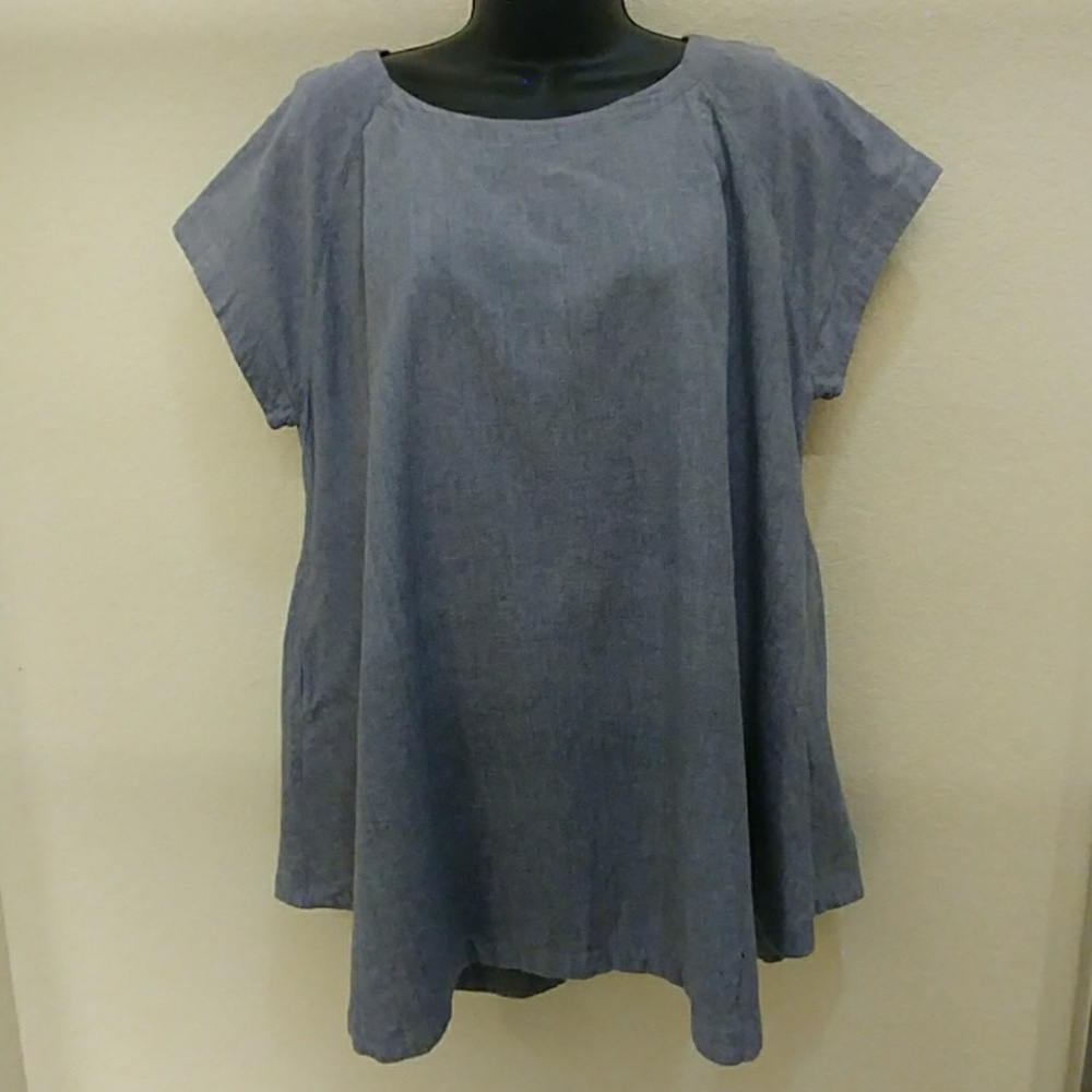Free People Blue Cotton High Low Top